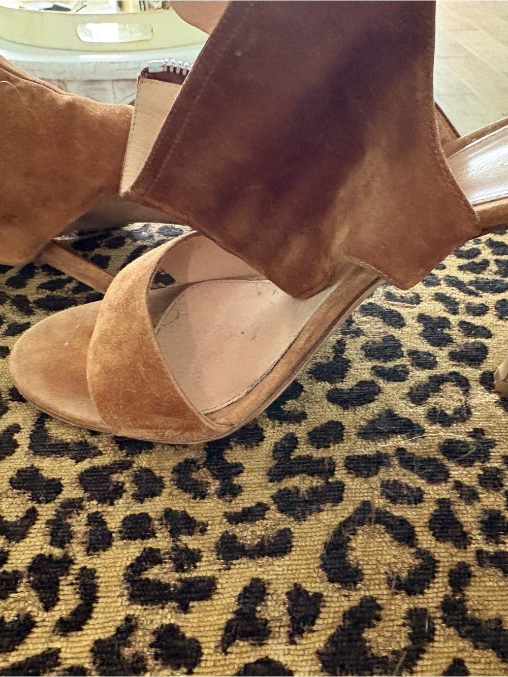 Gianvito Rossi Tan Suede 4 inch Heel Sandals with Zip Accent -6.5 - Picture 5 of 10